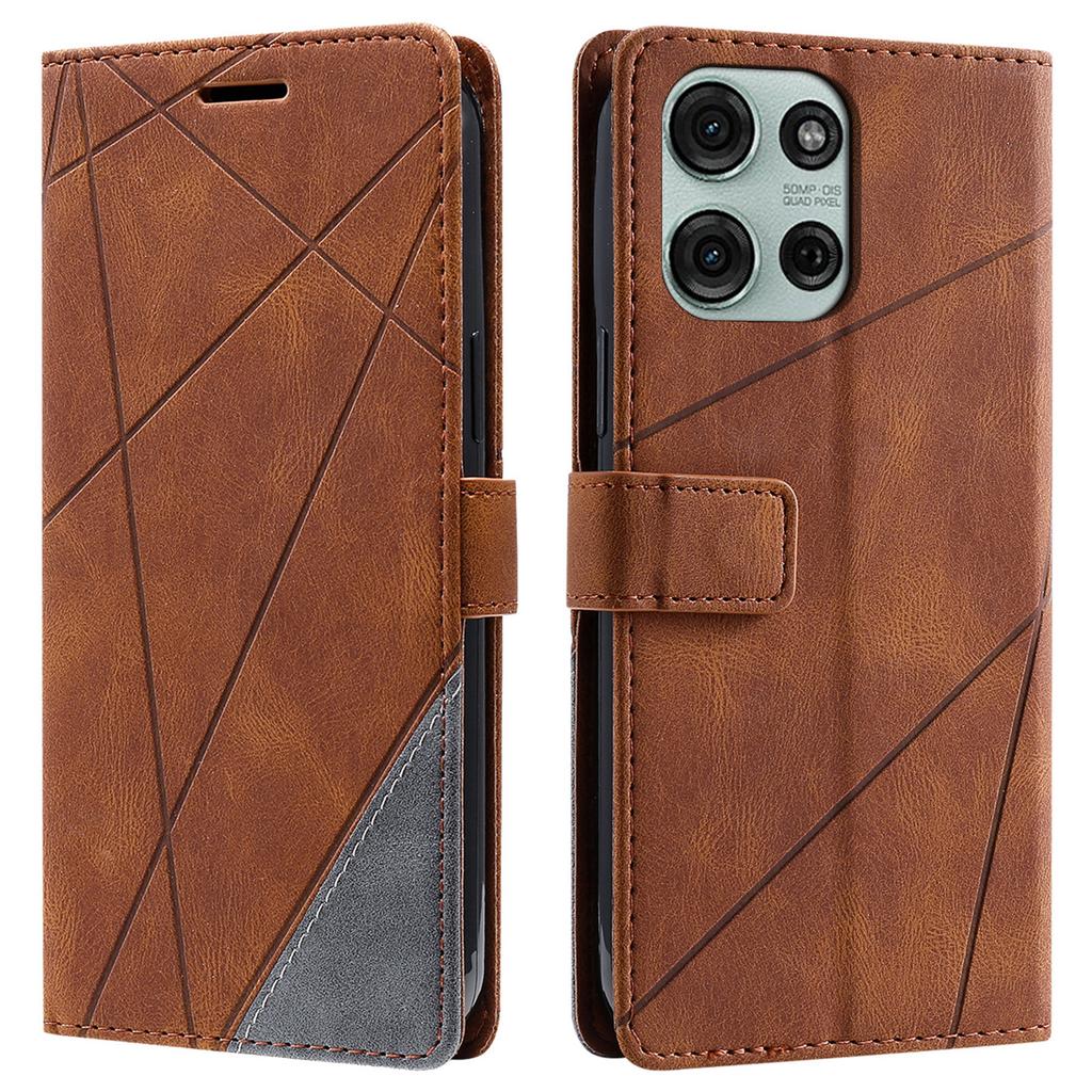 For Motorola Moto G75 5G Case Imprinted Lines PU Leather Splicing Wallet Phone Cover