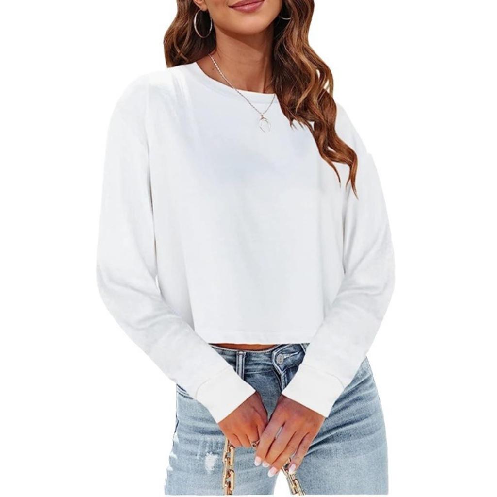 Damska bluza oversize z okrągłym dekoltem, krótka, kolorowa, casualowy top