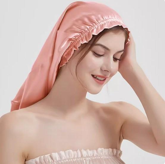 

50 см Длина 100% Шелковый Капюшон Для Женщин Ночной Шапочка Чистый Шелк Повязка На Голову Эластичная Шапочка Для Душа Для Девочек темно-розовый