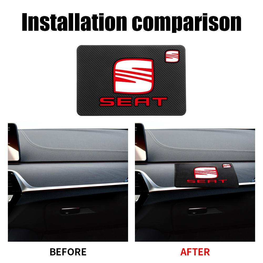 NBNY6 PVC Car Logo Rubber Mobile Sticky Pad Dashboard Anti-Slip Mat For SEAT lbiza Mk2 Cupra 6j Leon Mk1 FR Racing Arona Ateca Altea