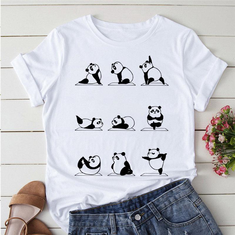Summer Tshirts Cartoon T Shirt Unisex Kawaii Panda Yoga Print Graphic T Shirts Cute Girl Harajuku Anime Cartoon Female Clothes