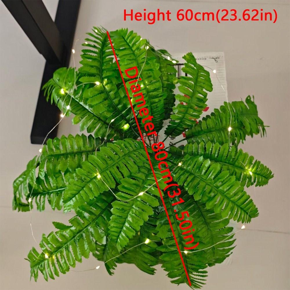 24 Leaves Glowing Boston Ferns with Lights Plastic Warm Light Lighted Boston Fern Plant Long-Lasting Realistic