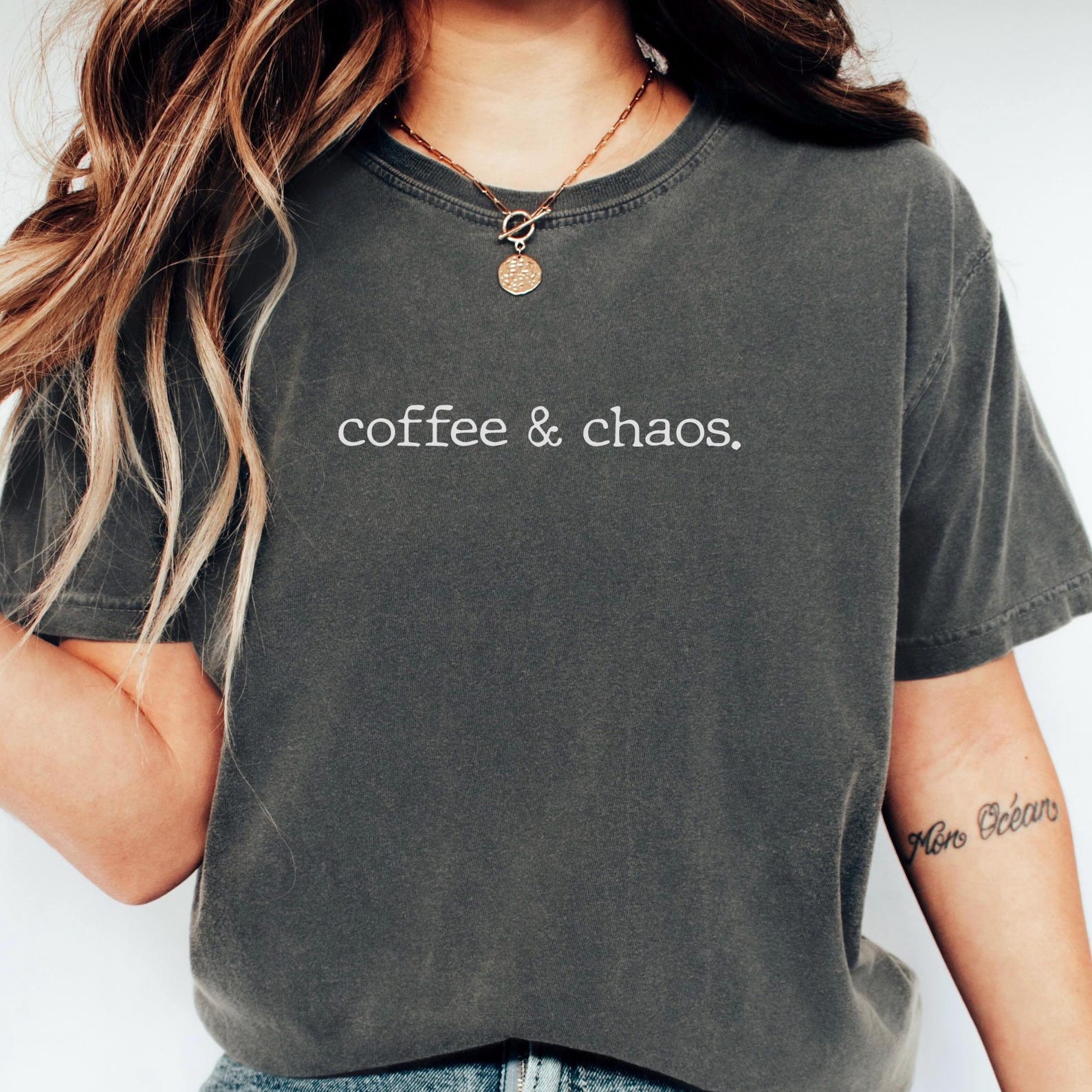 Comfort Colors Coffee Shirt, Coffee & Chaos TShirt, Coffee Lover T-shirt, Funny Coffee Tee, Gift for Mother s Day, Coffee Lover Tee 3XL