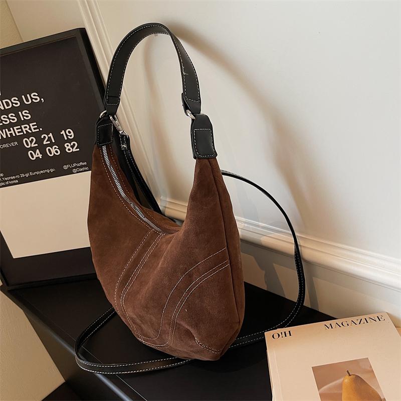 Fashion Vintage Soft Suede Hobo Bag Large Capacity Women Casual Crescent Shoulder Bag Streetwear Crossbody Purse for Work