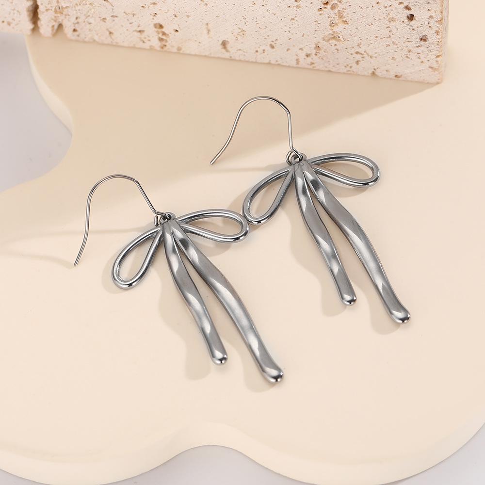 18K Gold Stainless Steel Bow Pendant Earrings - European  American Style Women s Jewelry