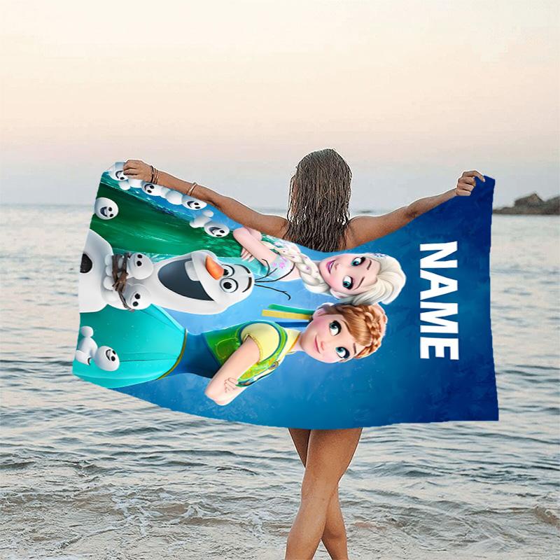 1pc Frozen12 Beach Towel with Custom Name, Beach/Swimming/Bath/Picnic/Camping Towel, Suitable for Seaside Beaches