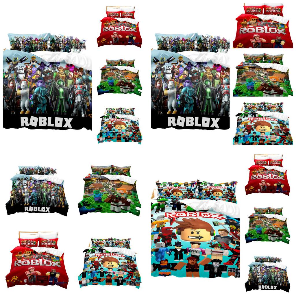 Cartoon Roblox Minecraft Digital Print Bedding Set High-quality Cartoon Style White Color