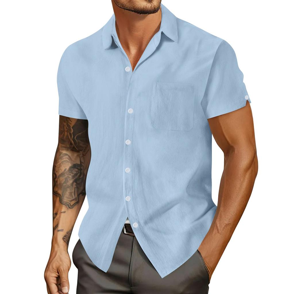 Men's Summer Solid Color Lapel Short-Sleeved Shirt Men's Casual Fashion Short-Sleeved Shirt