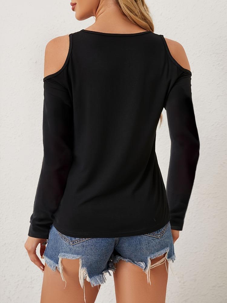 Elegant Lace V-Neck Applique Sleeve Hollow Out Long Sleeve Solid Color T-Shirt Skinny T-Shirt Women Versatile Closet Essential Fashion Items Shirt