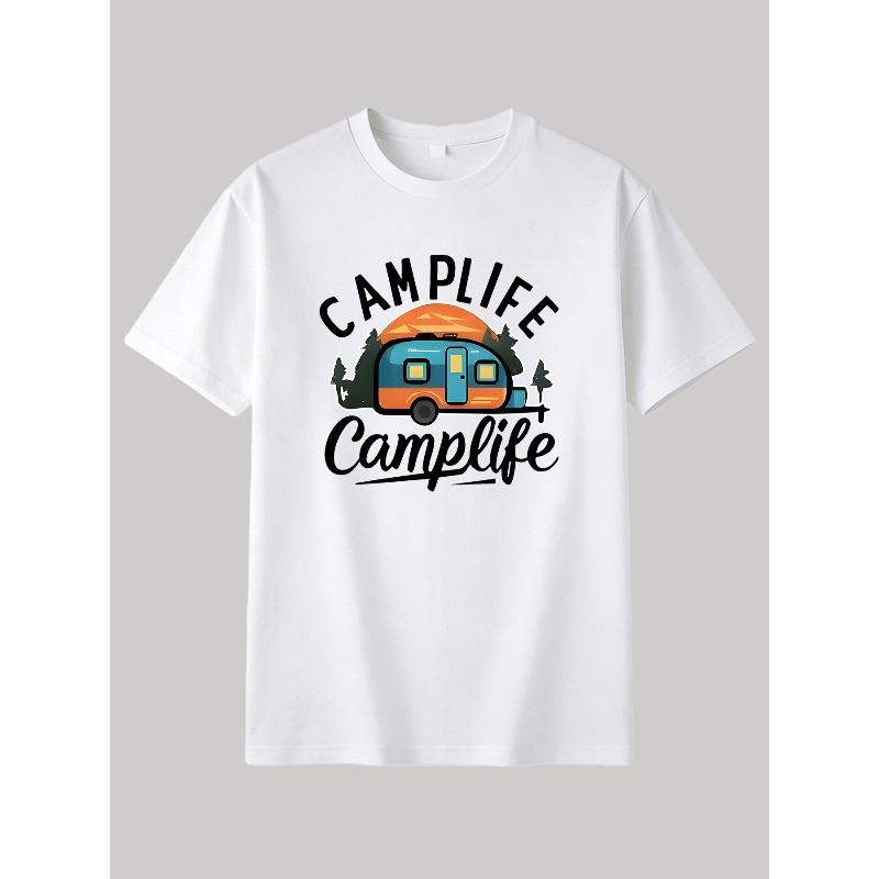 Kids Crewneck Short Sleeve T-Shirt, Fun Sunset RV Camp Life Print Summer Casual Tee 110