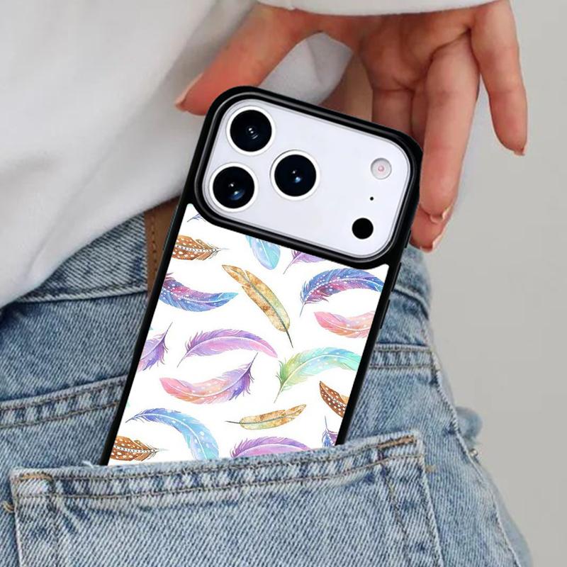 Feather Phone Case for iPhone 16e 15 14 13 12 17 Pro Max Plus Air 17pro Cover Coque