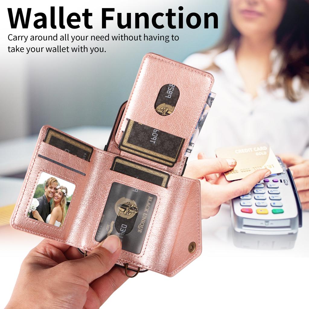 For iPhone 15 Series.for iPhone 15,15 Plus,15 Pro,15 Pro Max Shoulder Strap Rope Ring Bracket Design Card Holder Slots Lichee Pattern Cover Phone Case