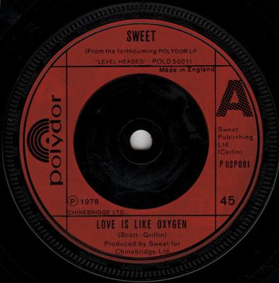 7inch Record SWEET - Love Is Like Oxygen POSP001 Polydor 1978 UK Rock Used