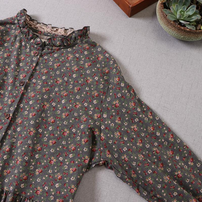 Mori Girl Toamna Primăvară Femei Rochie lungă lejeră Guler cu volane Rochie Cottagecore Florală Volane din bumbac Vintage Rochie șic elegantă