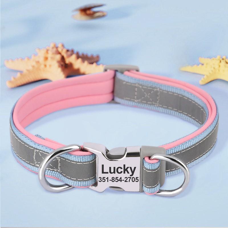 Reflective Dog Collar Small Medium Dogs Adjustable Non-Choke Pet Neck Strap With Engraving Option