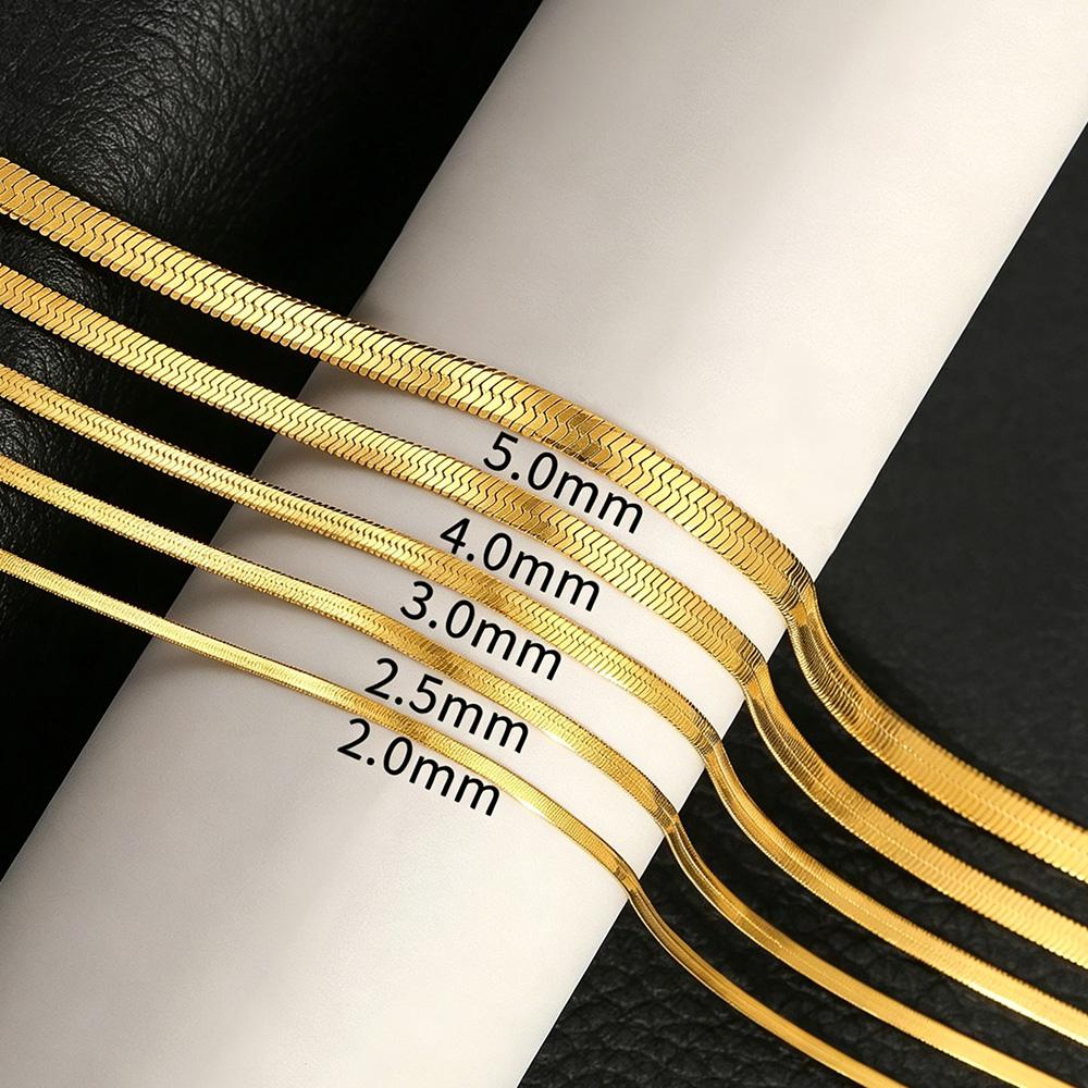 Snake Chain Necklace Dainty Simple Jewelry 2mm 3mm 4mm 5mm Chunky Herringbone 18K Gold Plated Thin Flat Snake Choker Necklaces