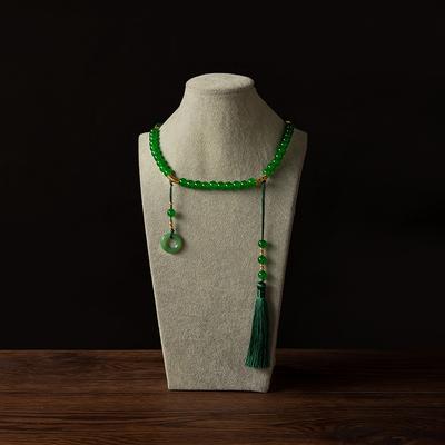 Çin Tarzı Uzun Yeşil Boncuklu Kolye Budist Buda Meditasyon Yeşil Kristal Kolye Uzun Püsküllü Choker Takı Hediyeleri