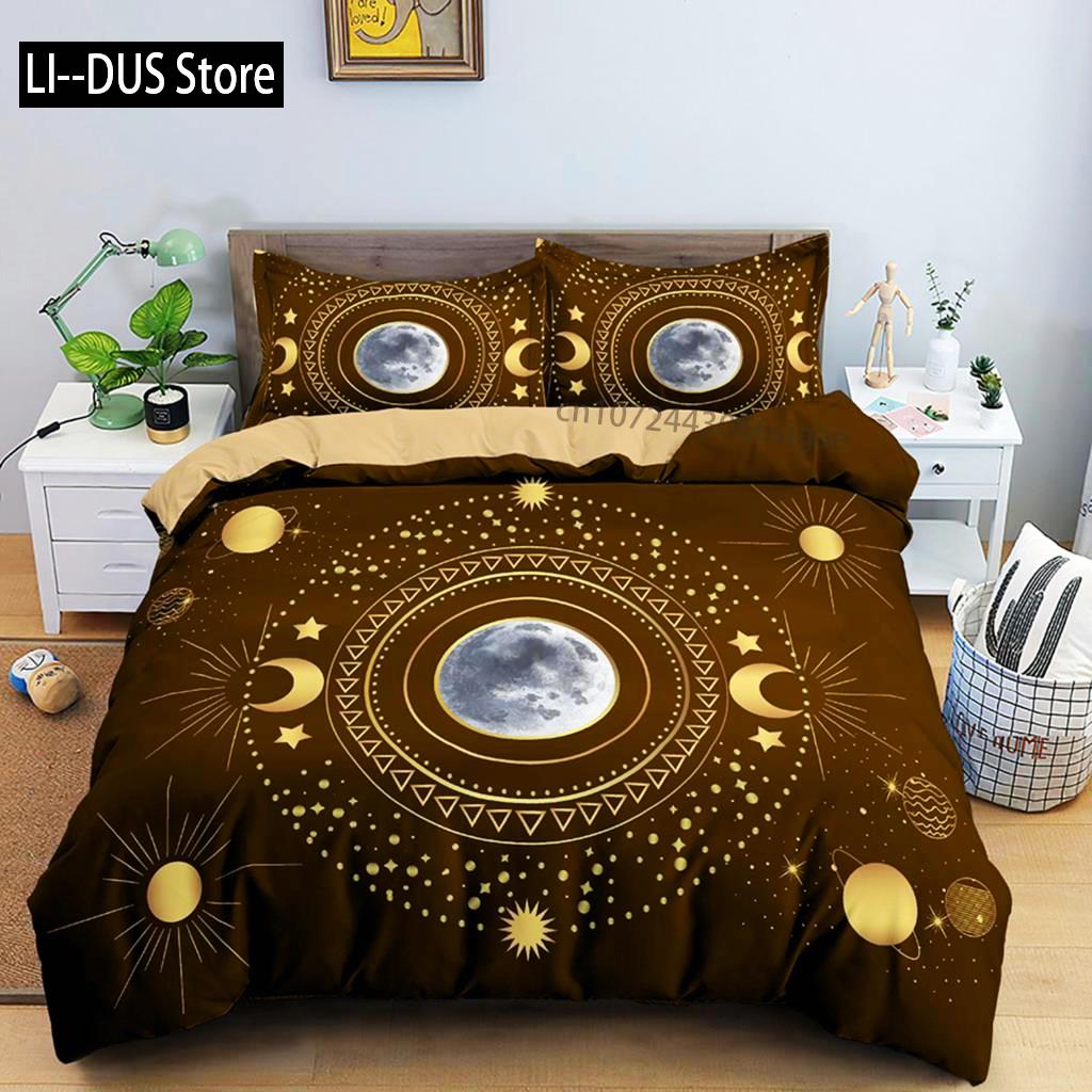Comforter Divination Pattern Single Queen King Size Microfiber Sun And Moon Pattern Mandala Theme Bedding Set