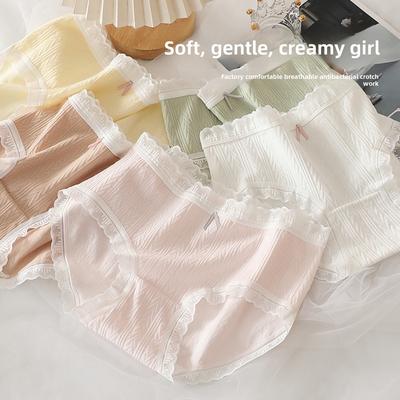 Damen Frühling Sommer Neuer Stil Süß Spitze Rand Reine Baumwolle Bequem Nacktes Gefühl Atmungsaktiv in der Taille Dreieck Slips