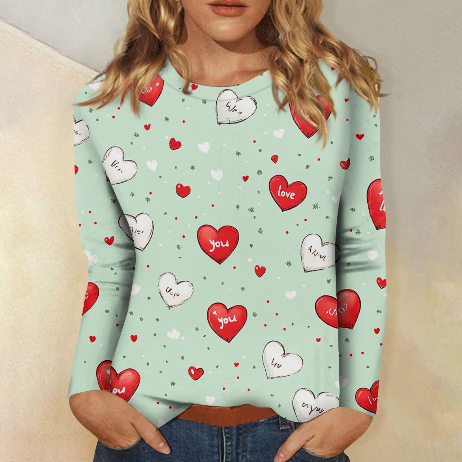 

Женская повседневная мода сексуальный удобный День святого Валентина принтованный круглый вырез длинный рукав топ L