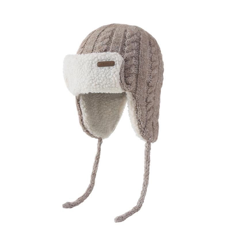 

FallSeason and ColdSeason Hats for Women Versatile Knitted Warm Hat Plus Velvet Thickened Cold Proof Lei Feng Hat Tied Outside Windproof Hat One Size