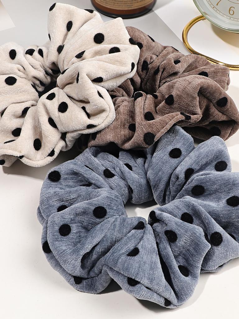 Polka Dot Solid Colorful Scrunchies For Women Girls No Damage Elastic Hair Ties For Thin Thick Hair Premium Durable