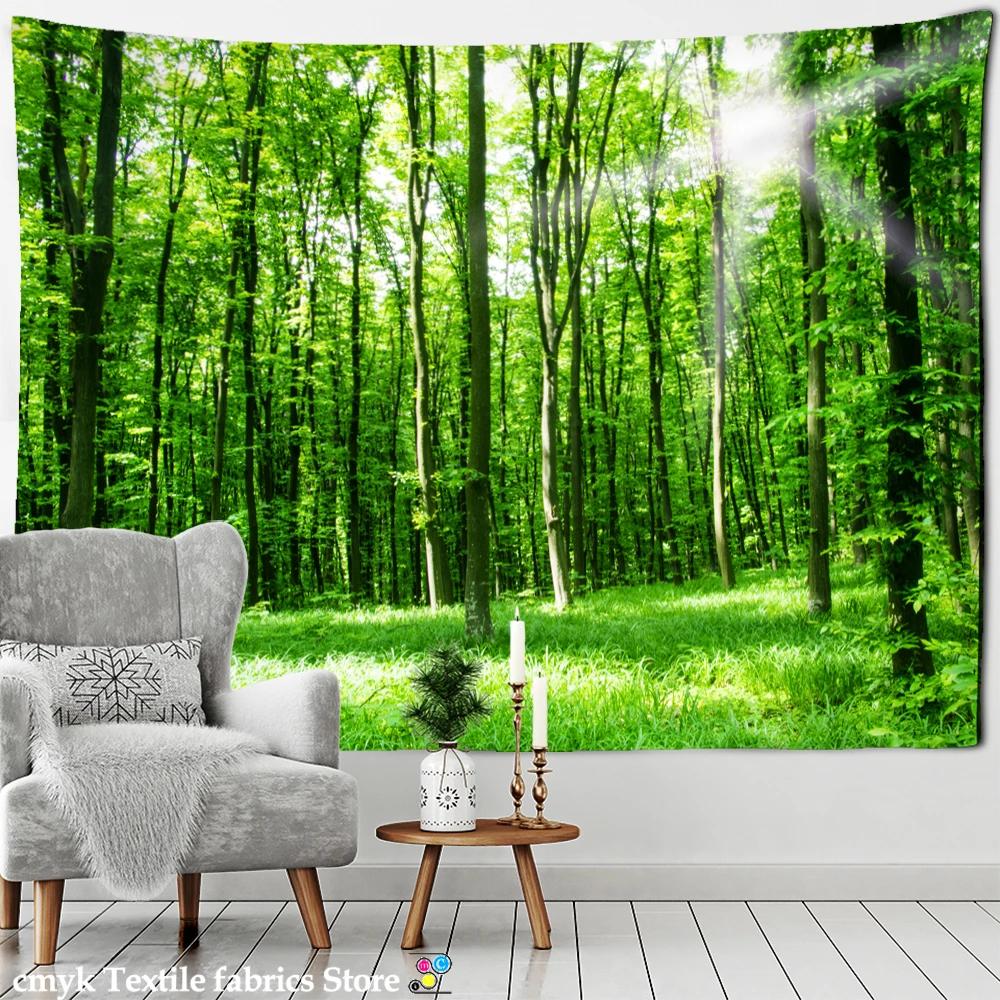 Blue Sky And Forest Tapestry Wall Hanging Nature Scenery Boho Style Tropical Plants Home Art Background Cloth Decor