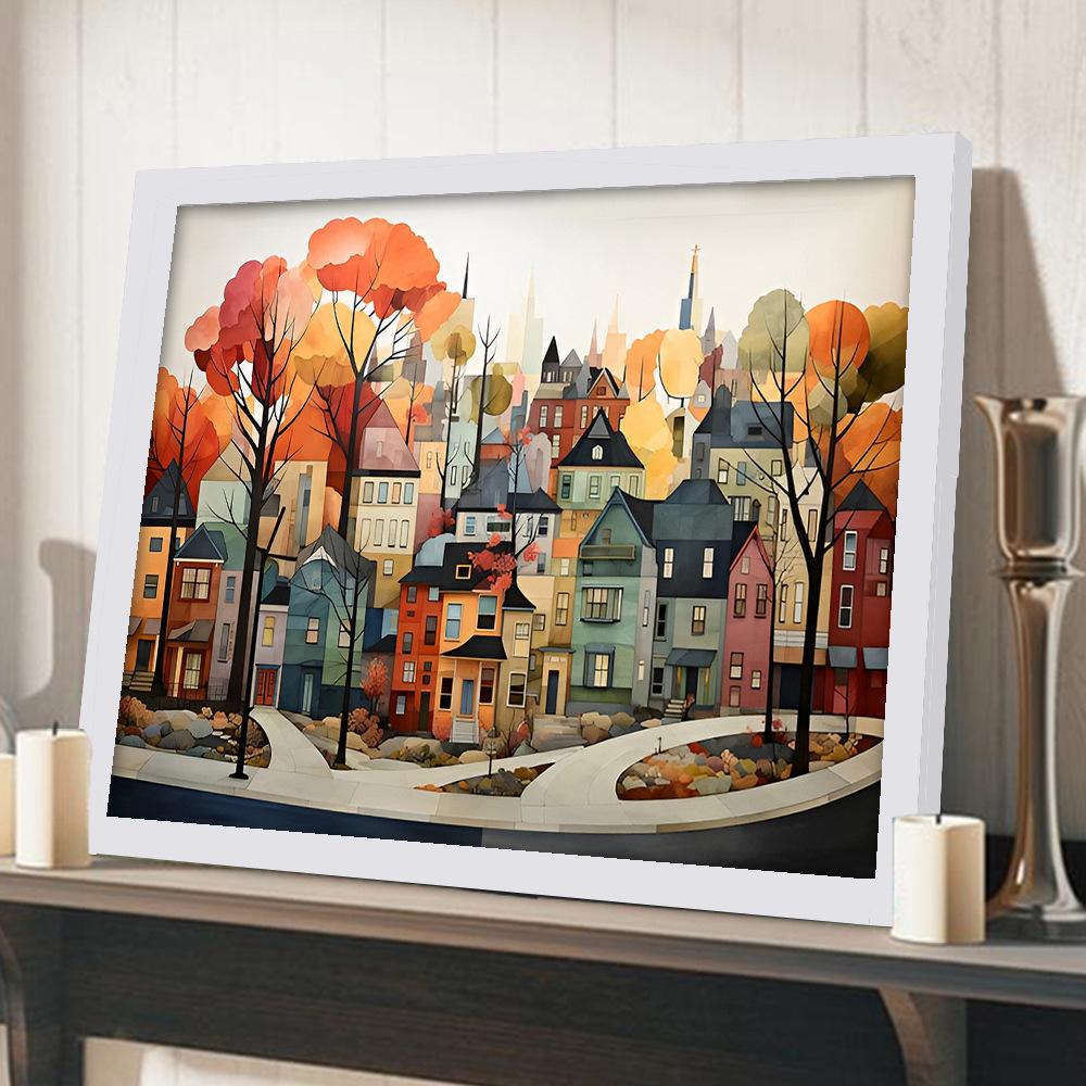 Dipinto su tela con paesaggio di villaggio con cornici Arte da parete Quadro da appendere Disegna Soggiorno Decorazione per la casa Regalo di compleanno