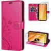 Case for Samsung Galaxy A26 5G - BOOLING - Synthetic Leather Butterfly Plant Fuchsia Pattern - 2 Tempered Glasses