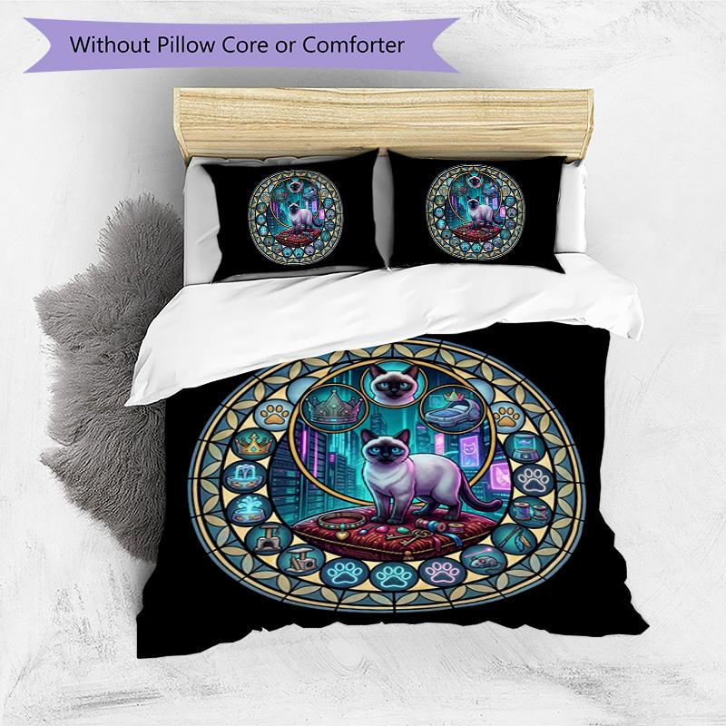 Cyber Cat Kingdom Pattern Bedding,Quilt Set Quilt Cover Pillowcase Home Birthday Gift (1 * duvet cover + 2 * pillowcase, without core)