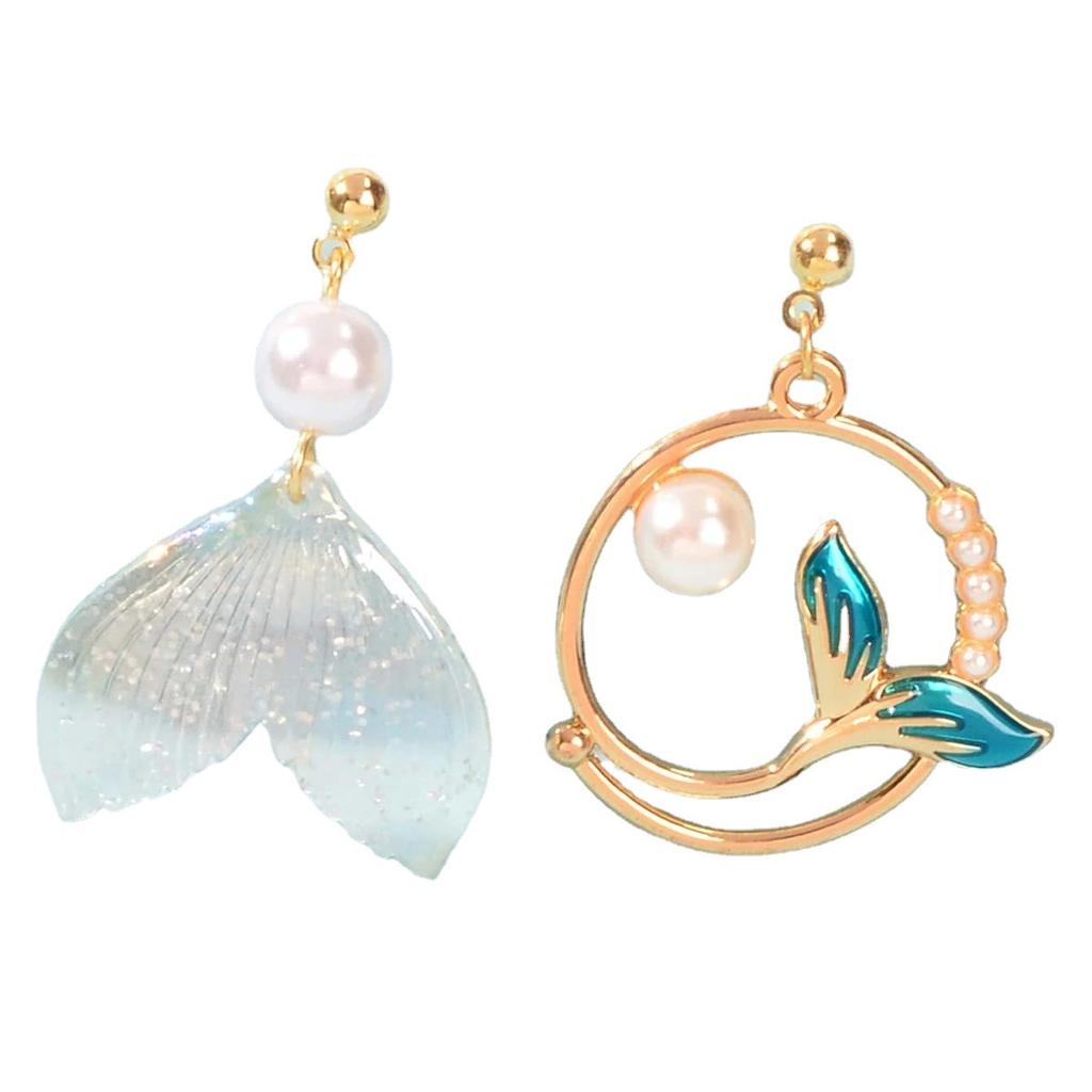 Enkle perleøredobber Delfin Hvalhale Asymmetriske øredobber Personlige havfrue stiftøredobber