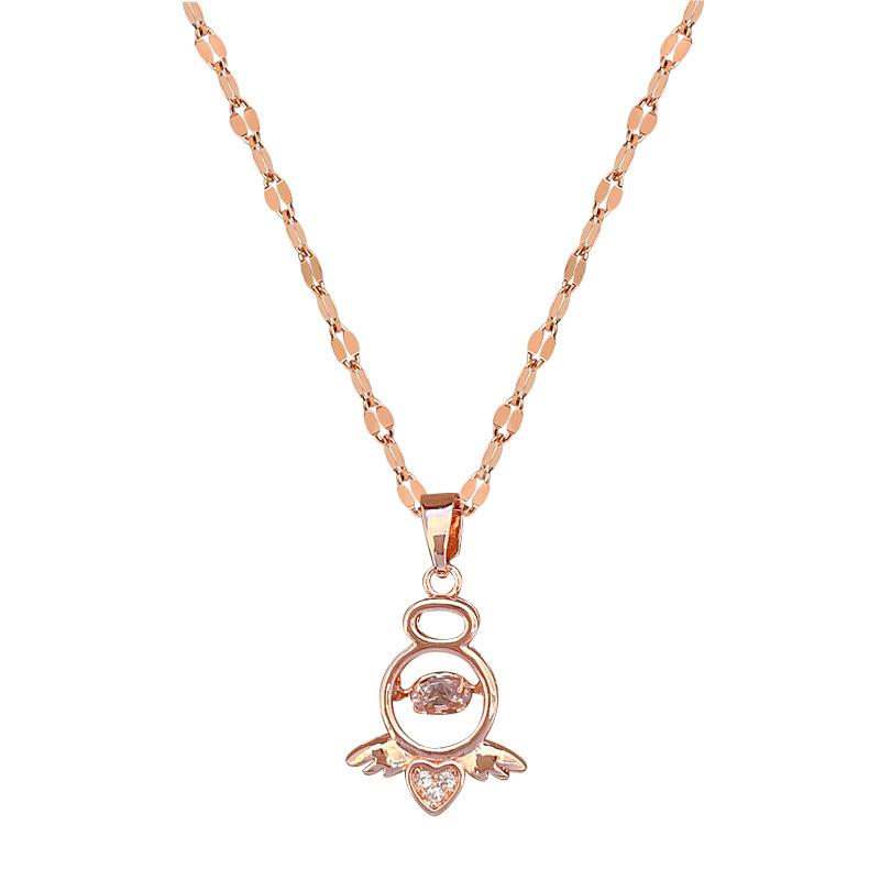 Angel Smart Light Luxury Temperament Gorgeous Full Diamond Necklace Female Versatile Collarbone Chain Titanium Steel Chain