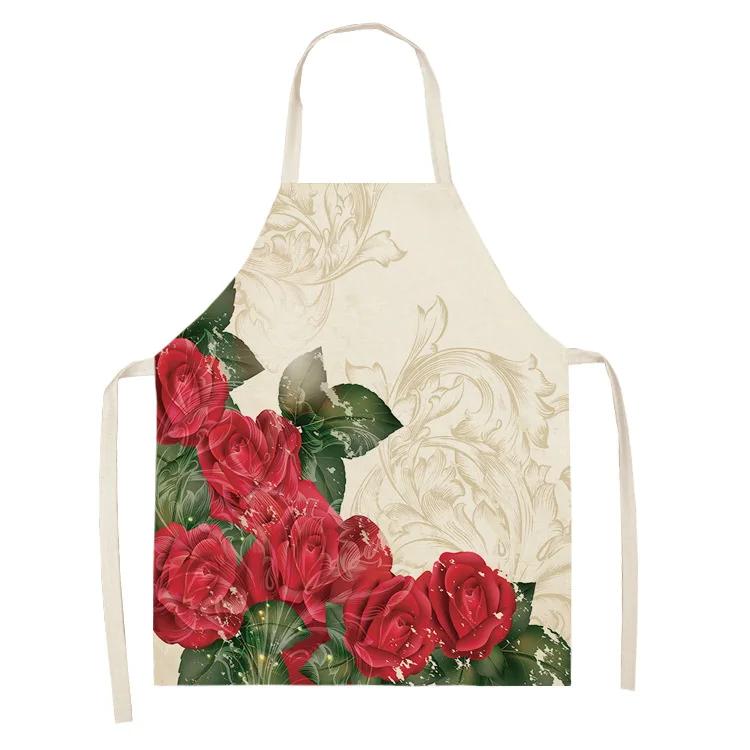 Printed color apron Home Cooking Baking Kitchen anti-stain and anti-oil  linen adult bib household cleaning tools