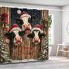 Highland Cattle Christmas Shower Curtain, Snowflake, Cute, Winter Bathroom Decorative Christmas Shower Curtain, with Hooks