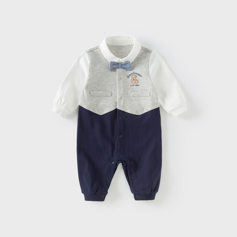 David Bella Newborn Romper Spring Pure Cotton Baby Clothes Gentleman s 100-Day Birthday Boy s Formal Outfit Gray [Ready Stock] 59