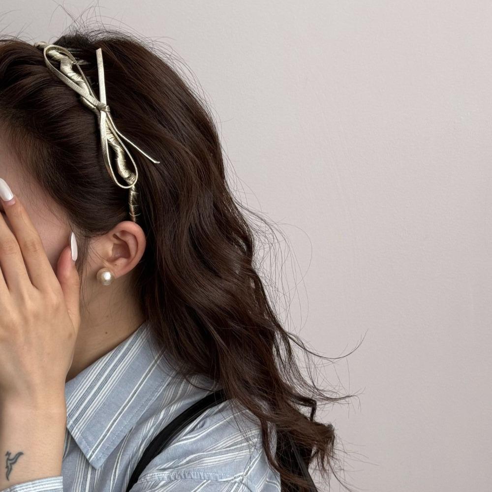 U-förmiges Wellen-Haarband Dünnes PU-Leder-Haarband Retro-Schleifen-Kopfband Mädchen/Damen