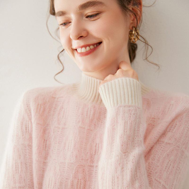 Women's Color Block Cashmere Sweater - Round Neck, Thickened, Loose Fit Knit for Autumn & Winter