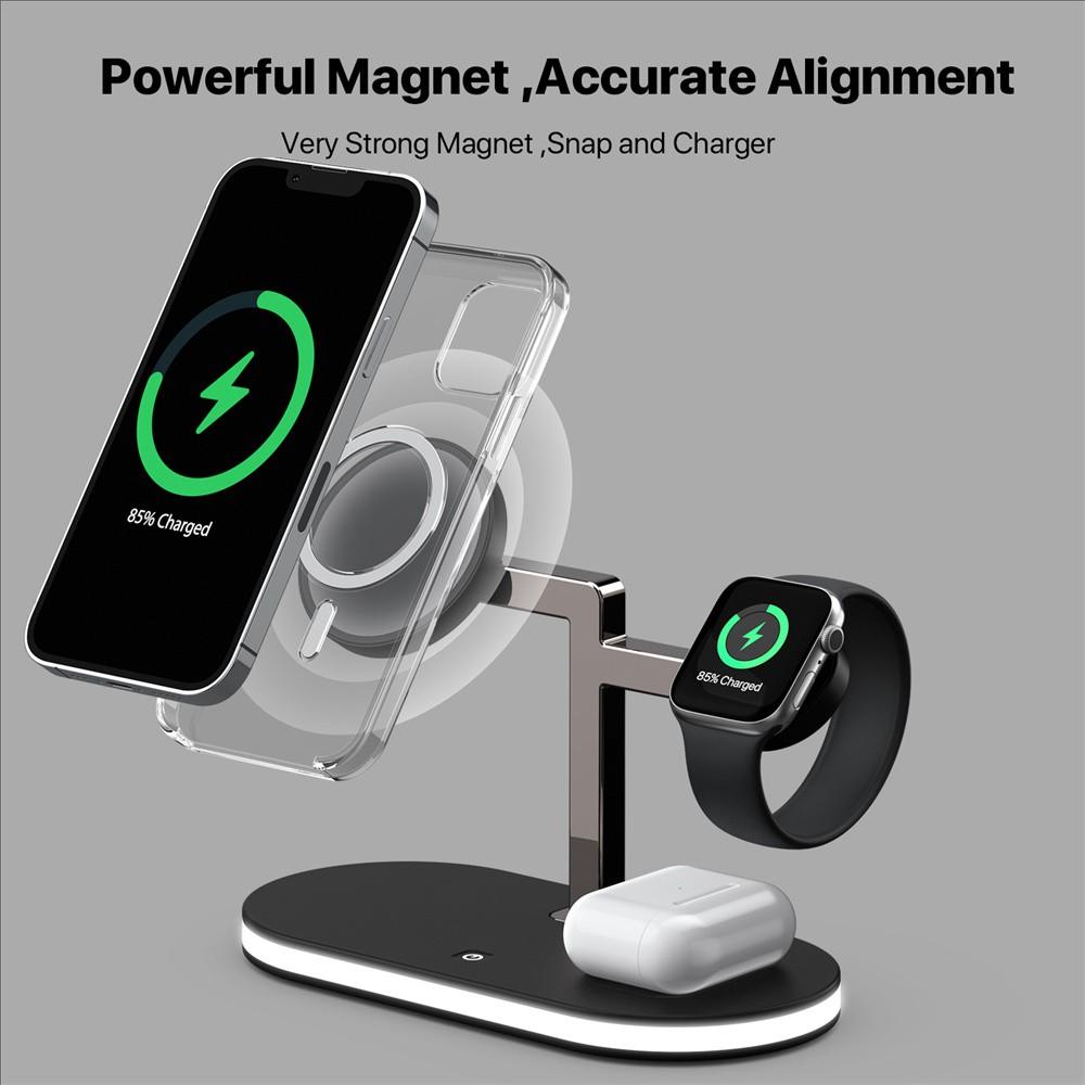 15W 4 In 1 Magnetic Wireless Charger Stand With Lamp For iPhone 14 13 12 Pro Max Apple Watch 7 For Airpods Pro Induction Fast Charging Station