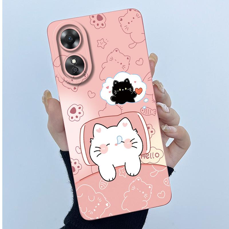 For OPPO A17 A17K 2022 CPH2477 Case Back Cover Cute Panda Sweet Girls Soft Silicone TPU Phone Case Shockproof Protective Casing