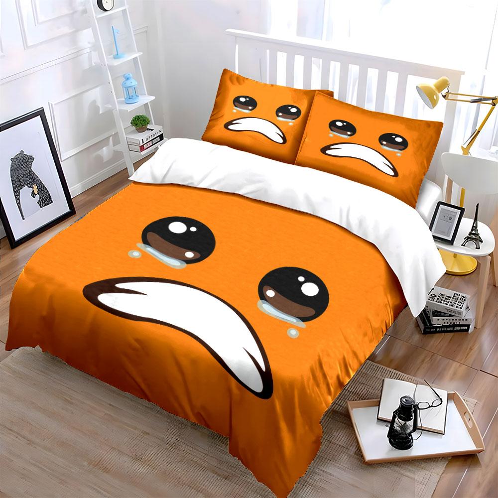 Cute Crying Orange Face Emoji 3Pcs Bedding Set Soft Microfiber Duvet Cover Pillowcase Set For Kids Teens Bedroom Decor