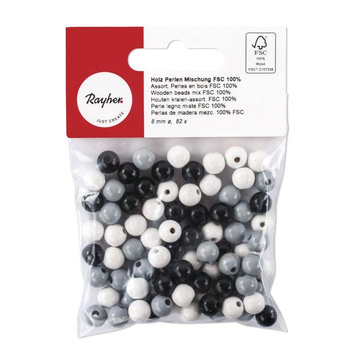 Bead Mix - Rayher - 1251700 - FSC 100% Wood - 82 Pieces - White and Black