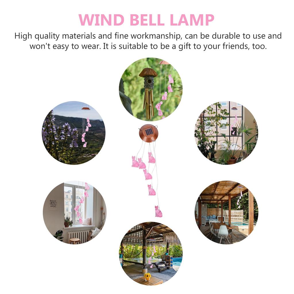 1pc Wind Bell Solar Plastic Chime Light Decorative LED Cat Style Living Room Balcony Garden Outdoor Gifts Families