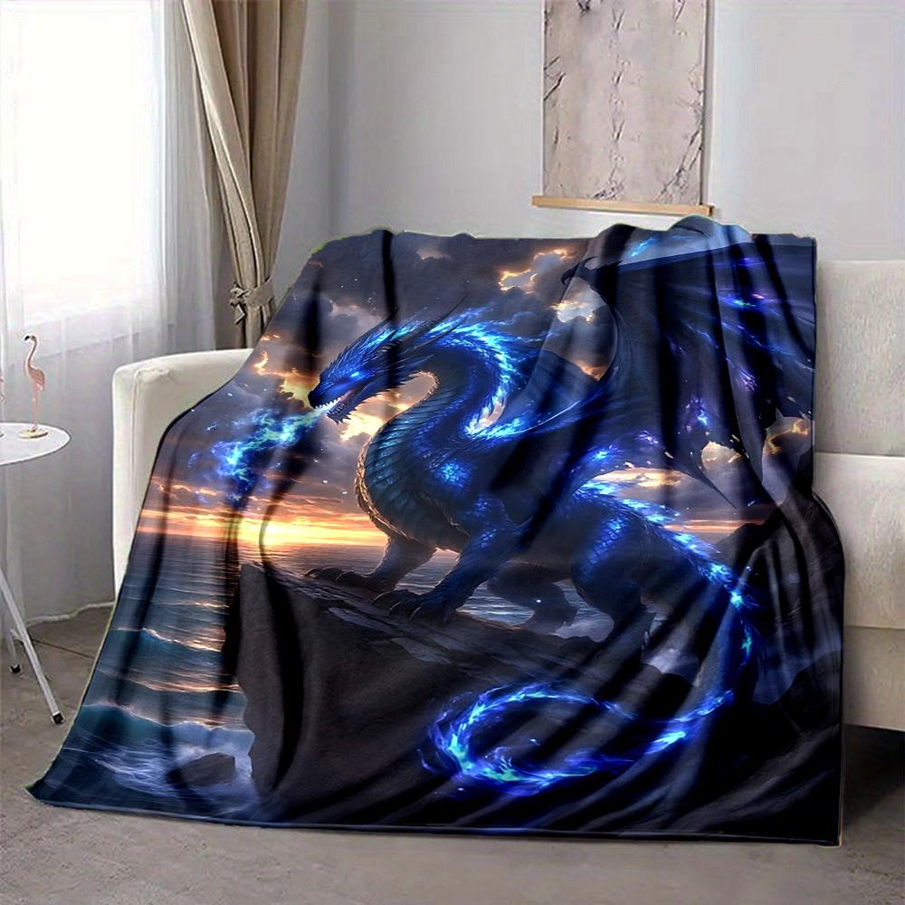 

1pc Mythical Dragon Artwork Blanket Lightweight Flannel Blanket Throw Blanket For Sofa, Bed, Travel, Camping, Livingroom, Office, Couch, Chair, And Be 100x150cm