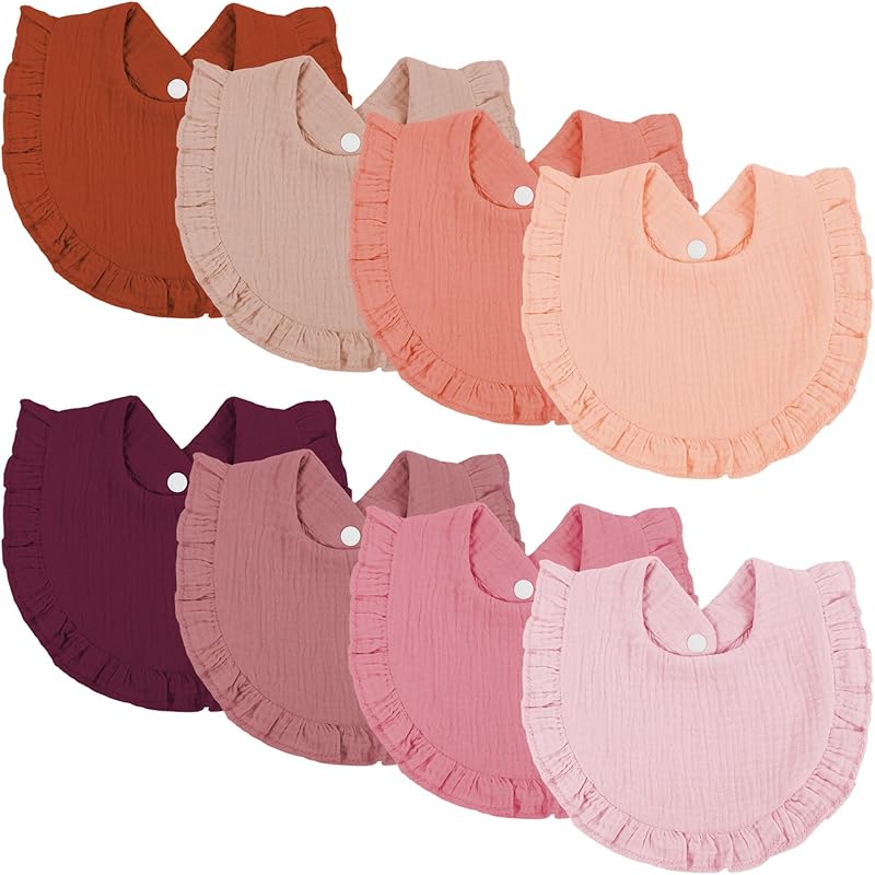 Набор из 8 детских слюнявчиков Omisy, хлопковые слюнявчики на кнопках для малышей 2-36 месяцев, для девочек и мальчиков, абсорбирующие слюнявчики для прорезывания зубов Cameo,apricot Pink,gr