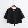 2024 Summer V-Neck Backless Split Solid Color Strap Tops for Female Students - Loose, Short-Sleeve T-Shirts