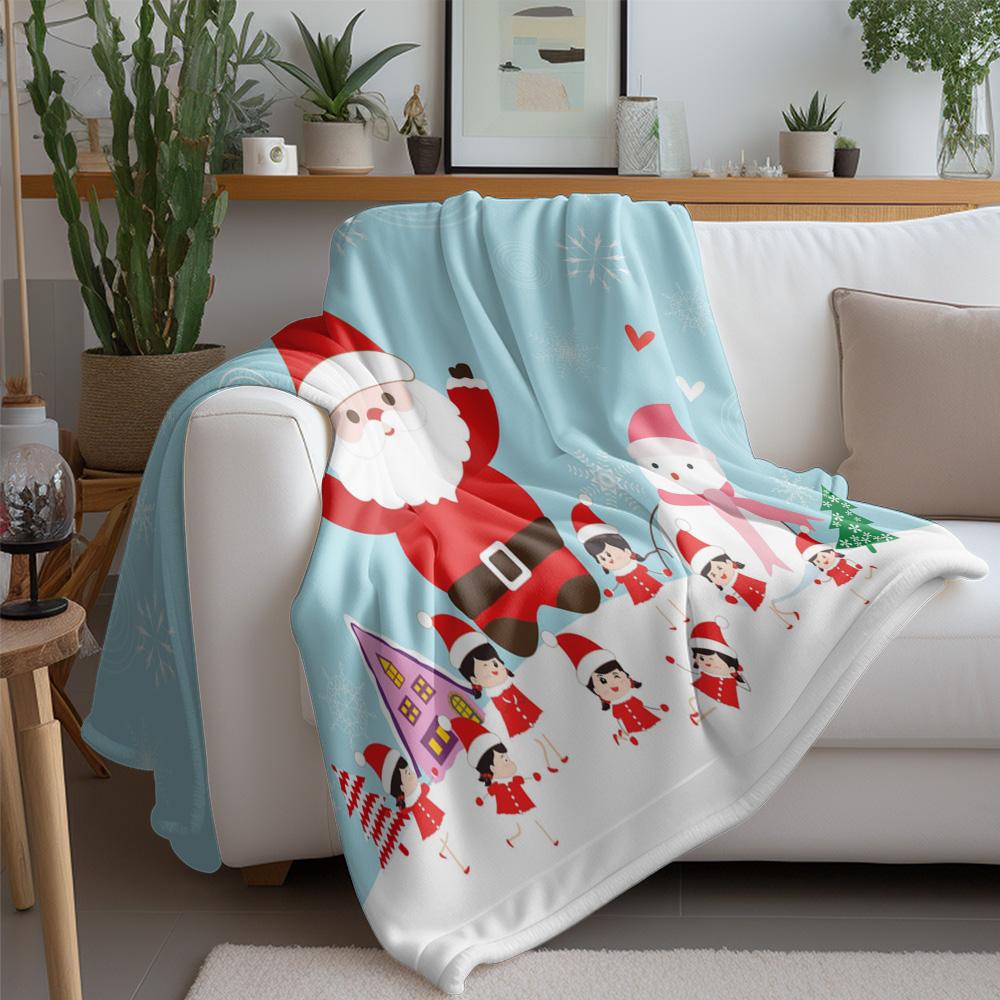 Christmas Blanket Flannel Throw Soft Cozy Warm Holiday Festive Decor Gift Santa Claus Snowman Family Winter Home Bedding