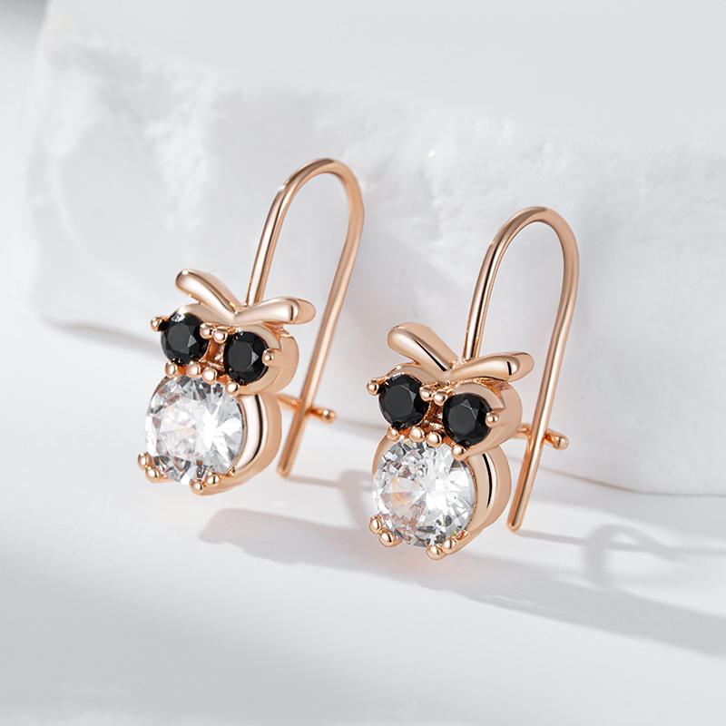 Children'S Earrings Fashion  Rose Gold Color Little Owl Black Natural Zircon Accessories Daily Fine Vintage Jewelry