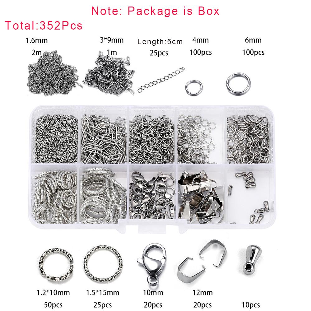 352-950Pcs Stainless Steel Jewelry Making Kits Lobster Clasp Jump Rings End Crimps Beads Clasp for DIY Jewelry Accessories