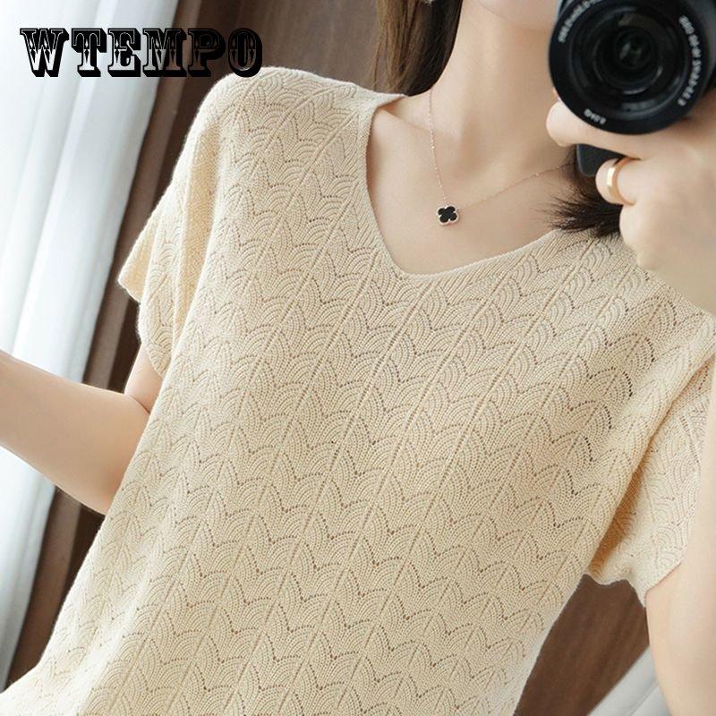 

Ледяная шелковая футболка с короткими рукавами, женская свободная однотонная футболка с большим животом, корейская версия, ажурный свитер