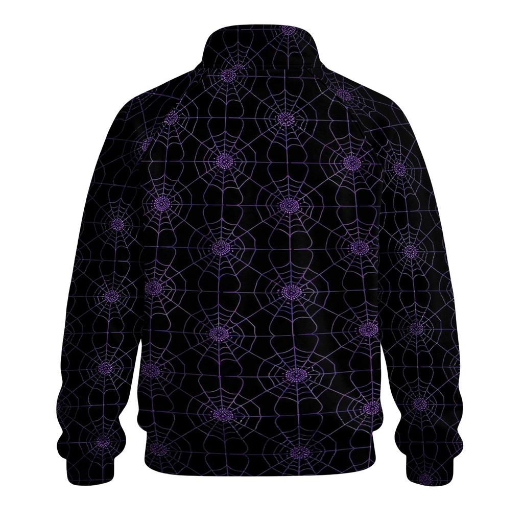 Men's Loose Fit Raglan Sleeve Sweatshirt with Stand Collar and Halloween Print for Parties and Daily Wear
